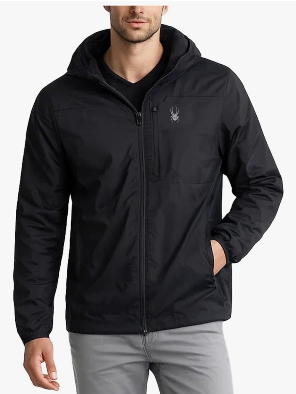 Spyder Black Hooded Rain Windbreaker Jacket Mens Size Medium NWT